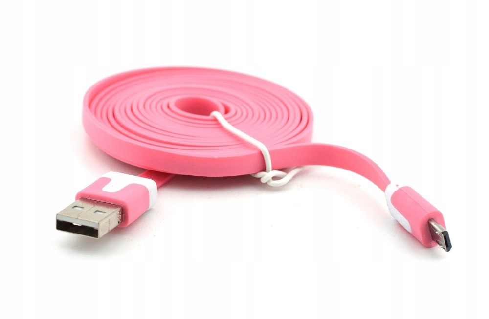 Kabel micro USB płaski 2m łdowarka różowy