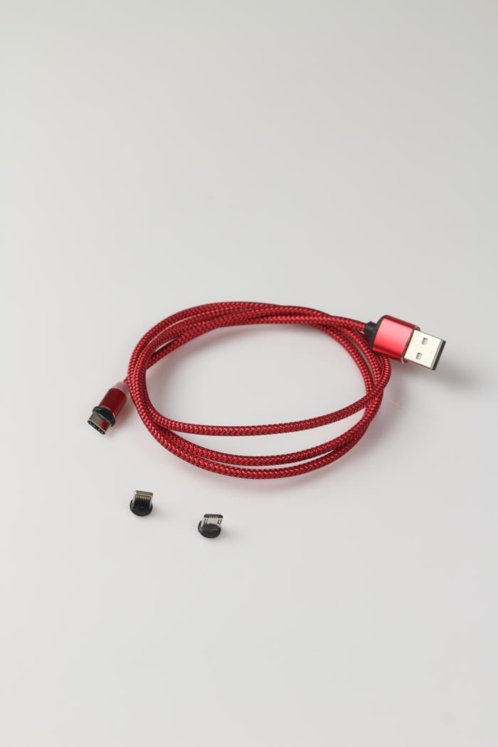 Kabel magnetyczny 3in1 w oplocie szybkie ładowanie USB lightning C czerwony