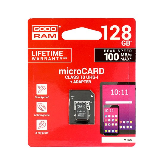 Karta pamięci micro sd GOODRAM 128GB z adapterem UHS I CLASS 10 100MB/s