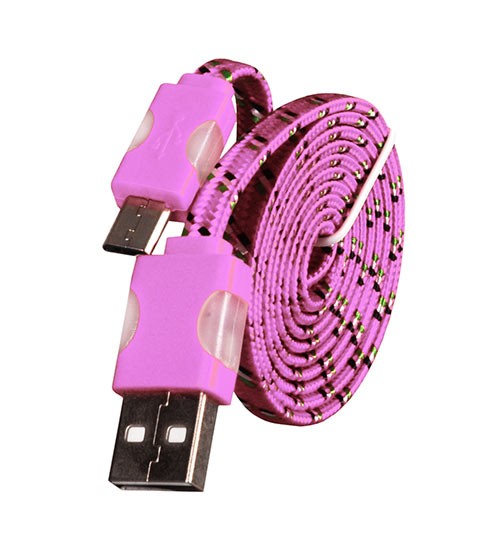 Świecący sznurkowy kabel USB szybkiego ładowania MICRO USB 1 Metr Różowy