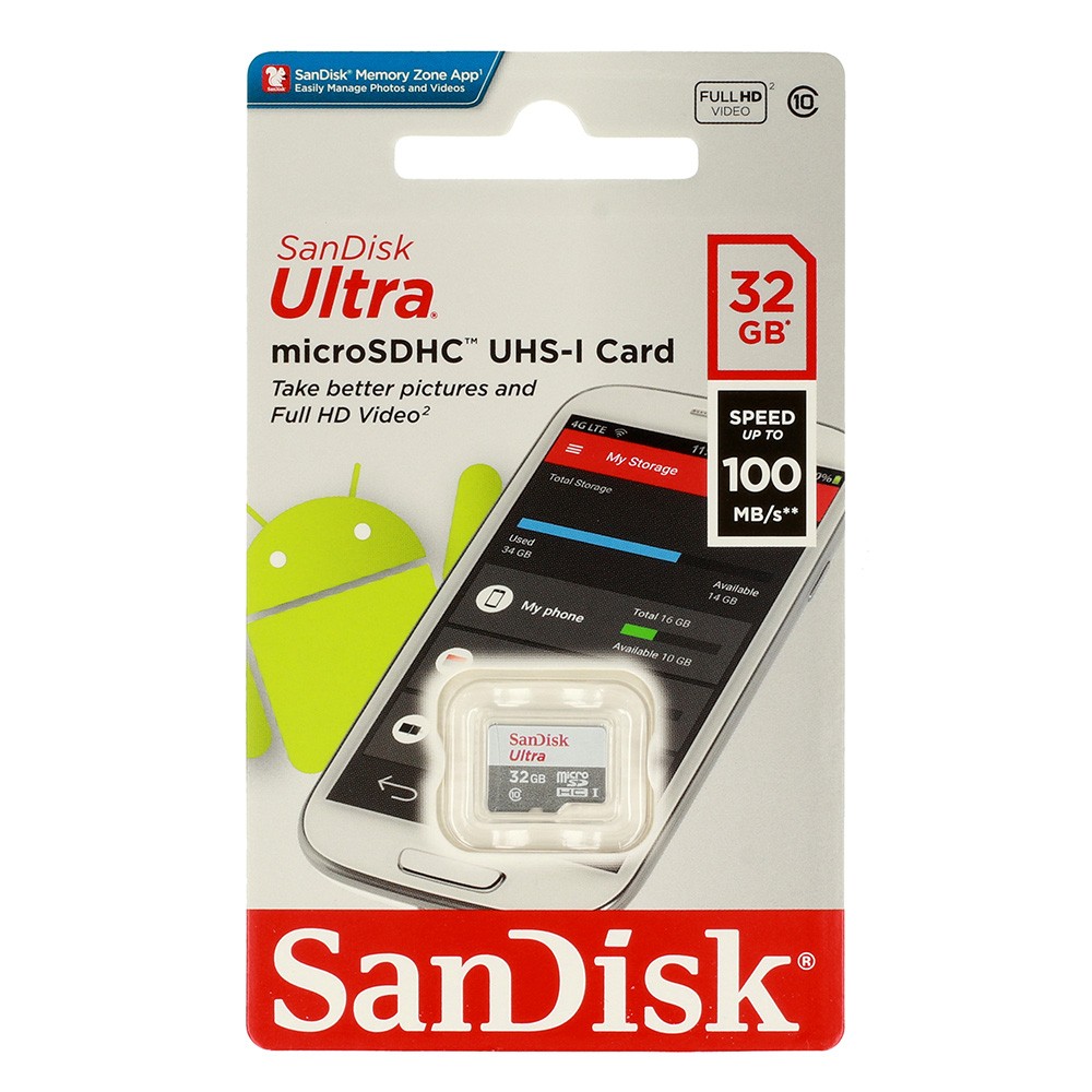 Karta pamięci micro sd SANDISK ULTRA 32 GB 100MB/s Class 10 UHS-I bez adaptera