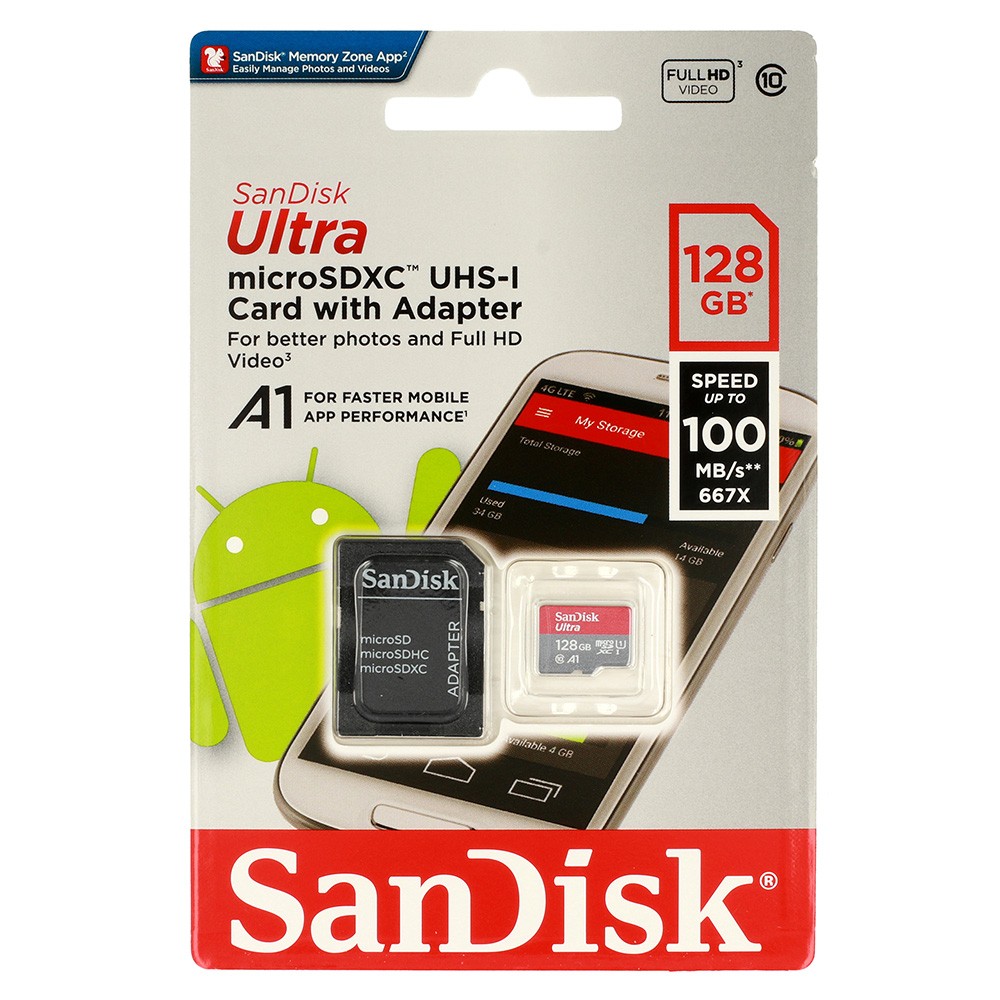 Karta pamięci micro sd SANDISK ULTRA A1 128 GB Class 10 100MB/s UHS-I + adapter