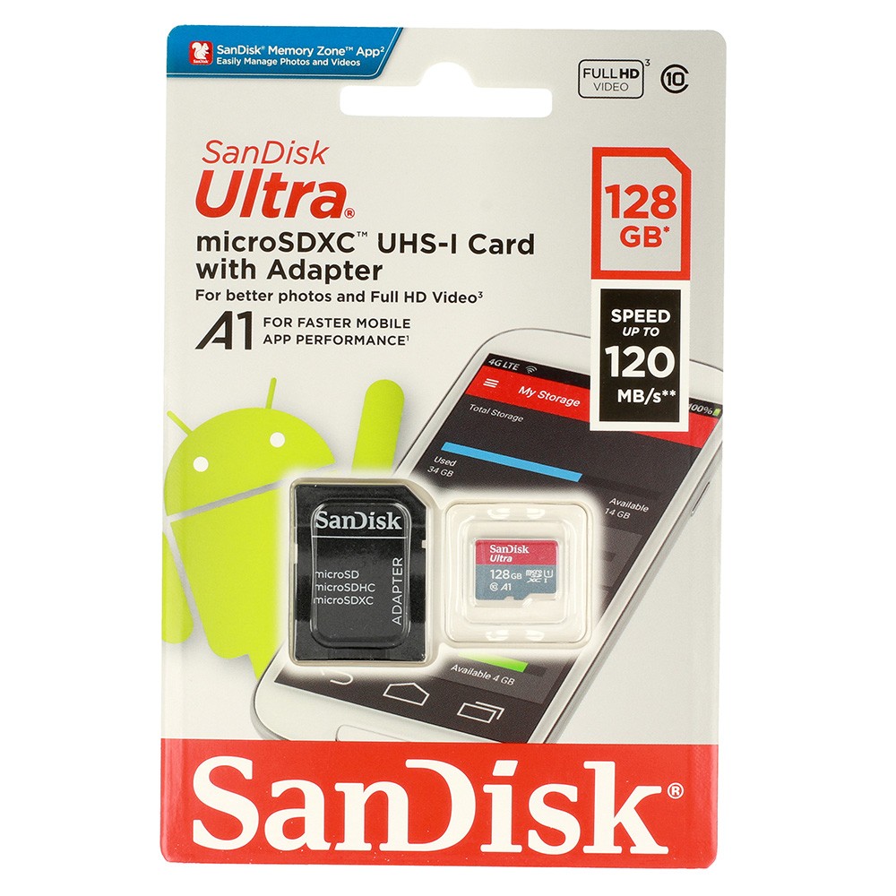 Karta pamięci micro sd SANDISK ULTRA A1 128 GB Class 10 120MB/s UHS-I + adapter