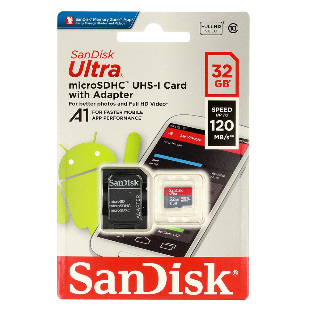 Karta pamięci micro sd SANDISK ULTRA A1 32 GB 120MB/s Class 10 UHS-I + adapter