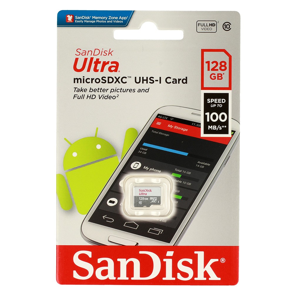 Karta pamięci micro sd SANDISK ULTRA 128 GB 100MB/s Class 10 UHS-I bez adaptera