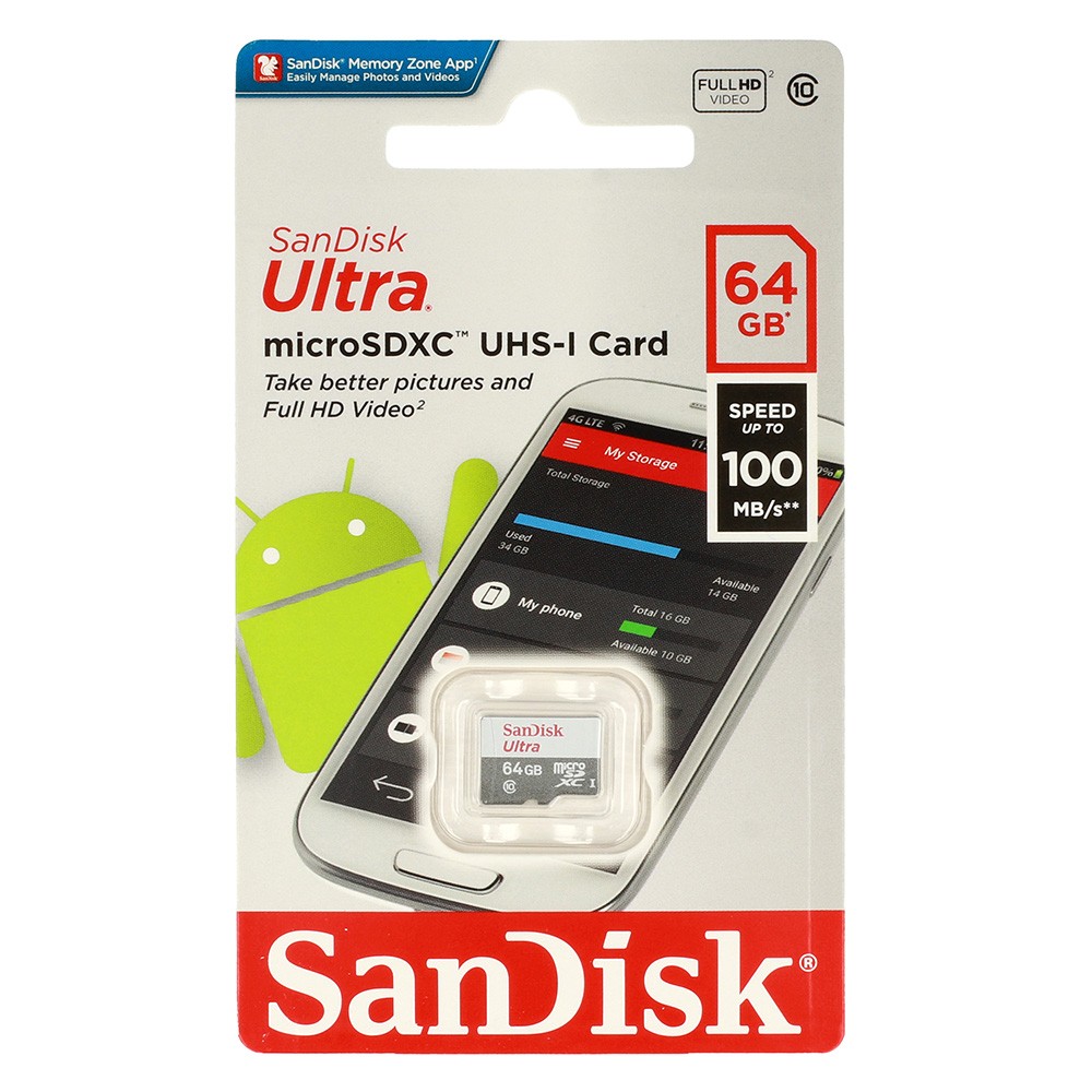 Karta pamięci micro sd SANDISK ULTRA 64 GB 100MB/s Class 10 UHS-I bez adaptera