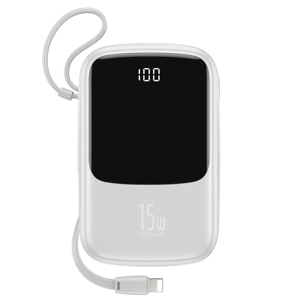 Power bank Baseus 10000mAh Qpow 2xUSB + USB Typ C z kablem Lightning Biały