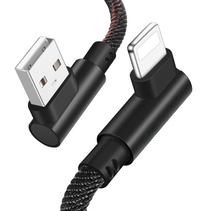 Kabel USB – Kątowy – 90 stopni – metalowe końcówki – Micro USB QC 3.0, 1 metr Czarny