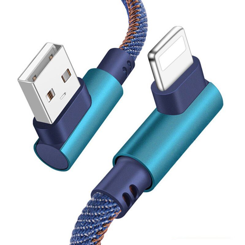 Kabel USB – Kątowy – 90 stopni – metalowe końcówki – Lightning QC 3.0, 1 metr Niebieski