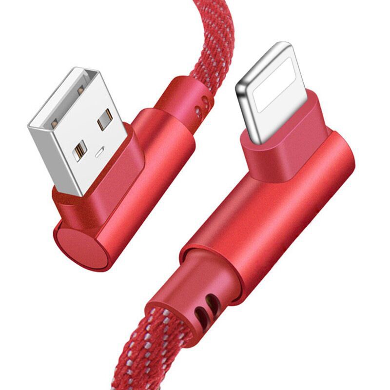 Kabel USB – Kątowy – 90 stopni – metalowe końcówki – USB Typ C QC 3.0, 1 metr Czerwony