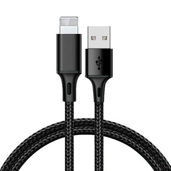 Kabel USB – metalowe końcówki – Lightning QC 3.0 1 metr czarny