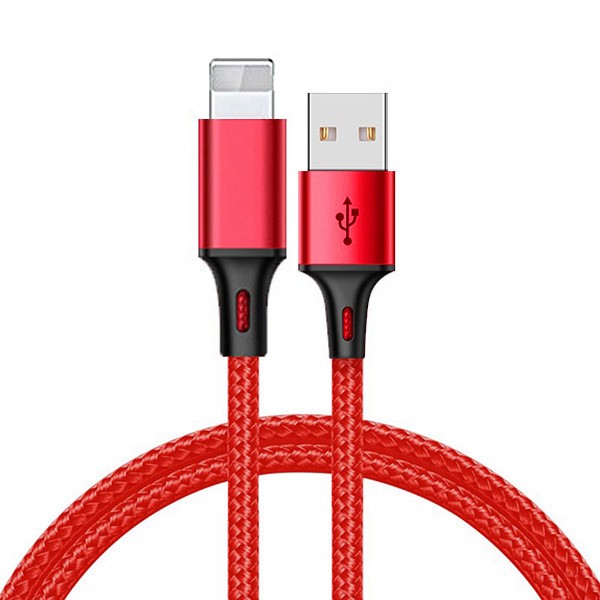 Kabel USB – metalowe końcówki – Lightning QC 3.0 1 metr Czerwony