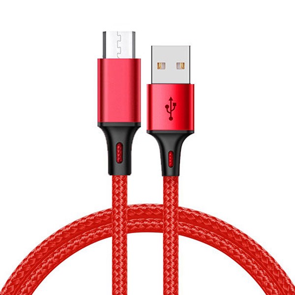 Kabel USB – metalowe końcówki – Micro USB QC 3.0 1 metr Czerwony