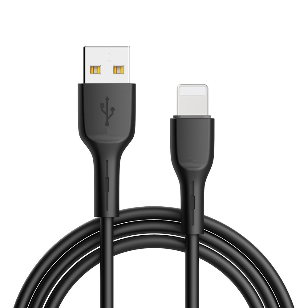 Kabel USB Silikonowy Lightning QC 3.0 szybkie ładowanie, 1 metr Czarny