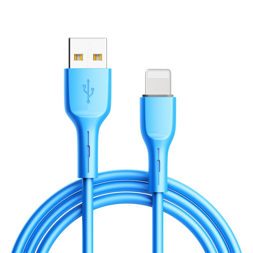 Kabel USB Silikonowy Lightning QC 3.0 szybkie ładowanie, 1 metr Biały Niebieski