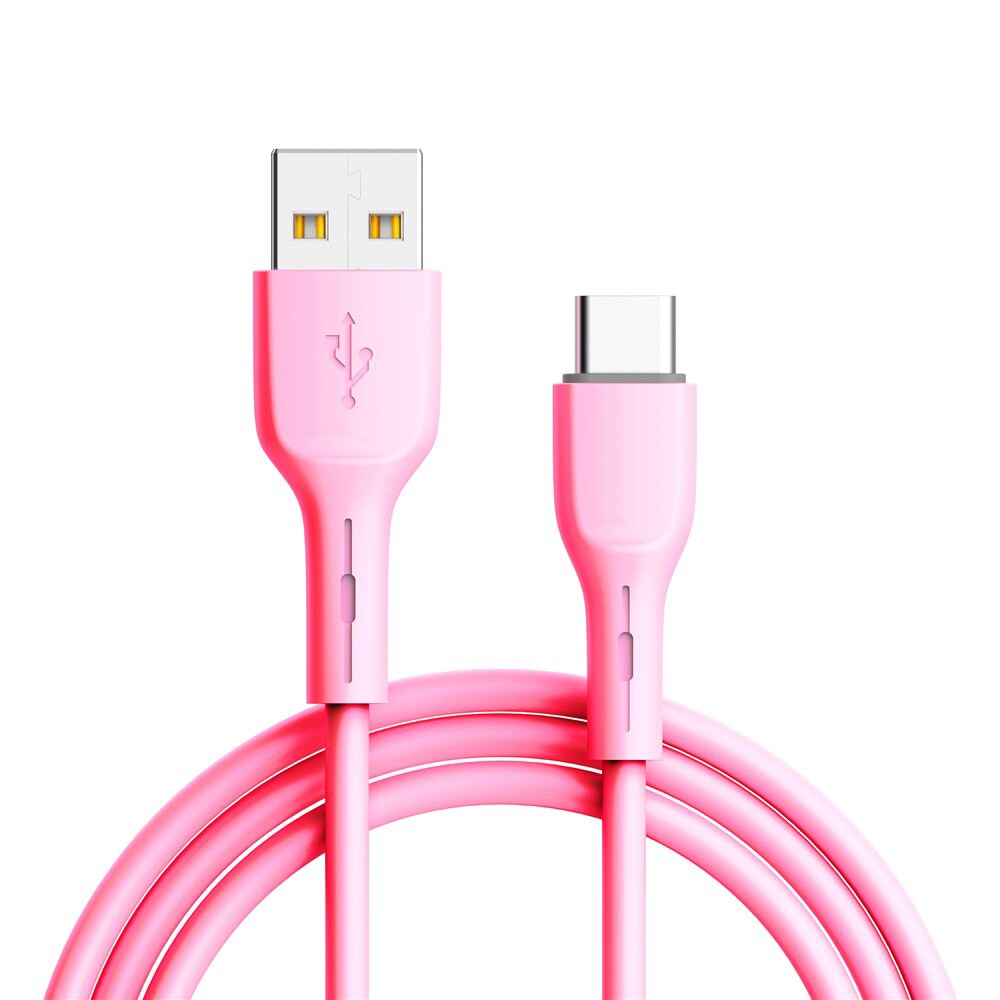 Kabel USB Silikonowy – USB Typ C QC 3.0 szybkie ładowanie, 1 metr Różowy