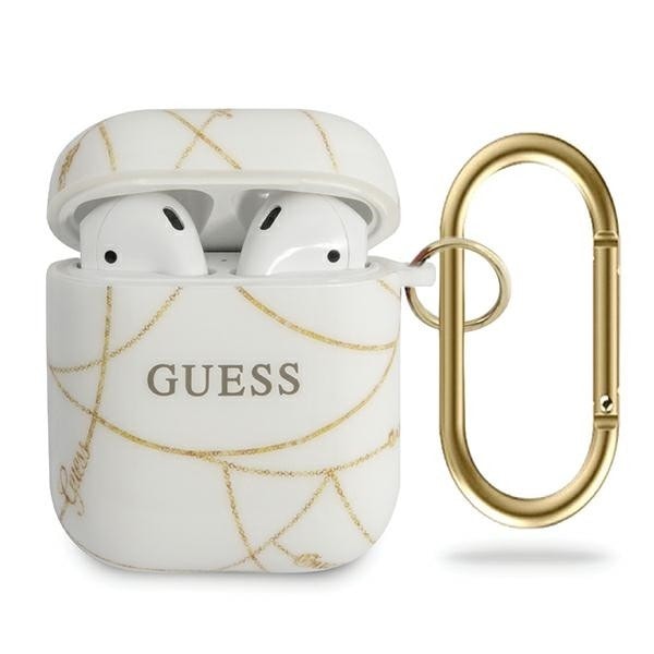 Oryginalne Etui GUESS Cover Gold Chain Collection – AirPods oraz TWS Białe