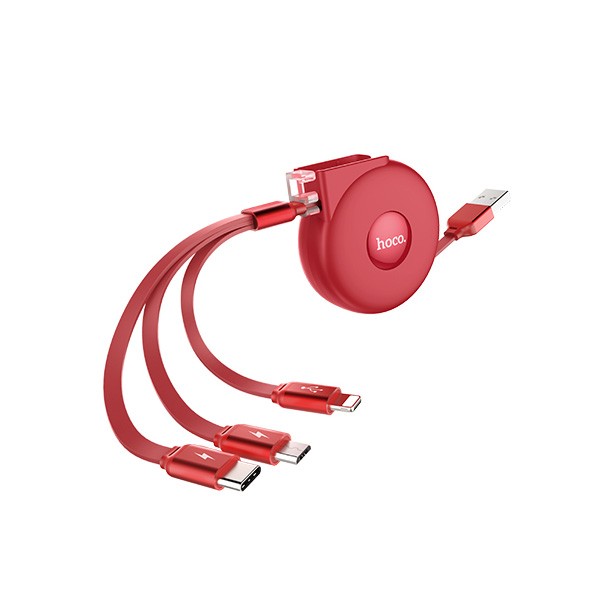 Hoco Kabel USB 3 w 1 Micro USB, Lightning, USB Typ C z regulacją długość 1 metr Czerwony