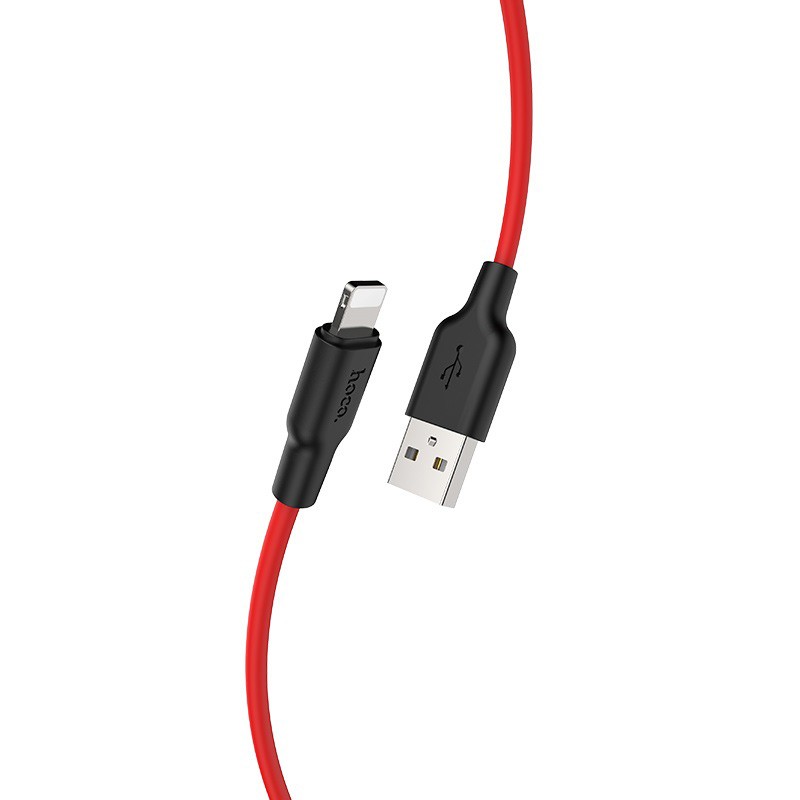 Hoco Kabel USB Plus Silikonowy Lightning 1 metr czarno-czerwony