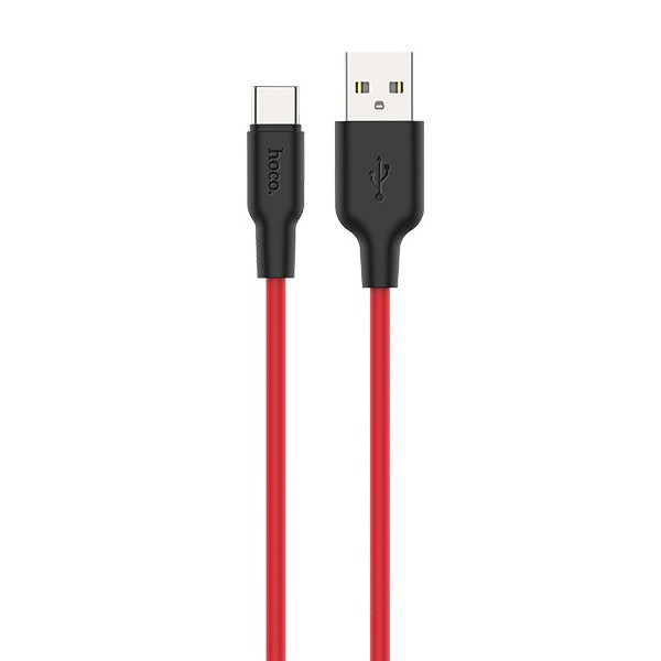 Hoco Kabel USB Plus Silikonowy USB Typ C 1 metr czarno-czerwony