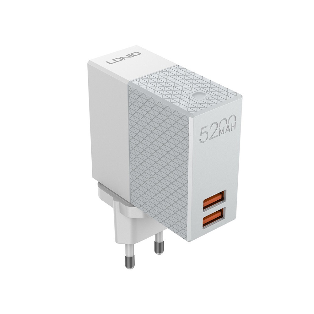 Ldnio Ładowarka sieciowa z funkcją power banka, 2xUSB Quick Charge 5200mAh + kabel Micro USB, Biało-szara