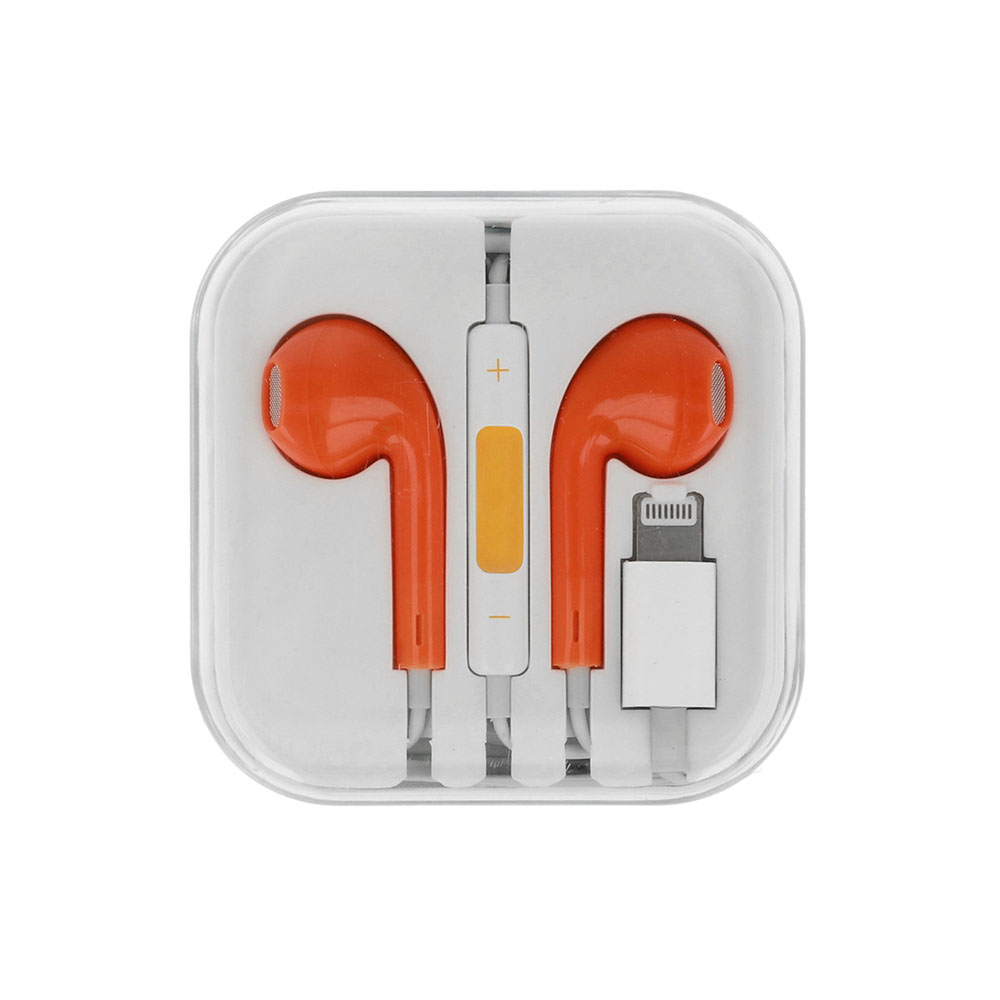Słuchawki przewodowe MEGA BASS do Iphone 7/7Plus/8/8Plus/X Lightning Pomarańczowe