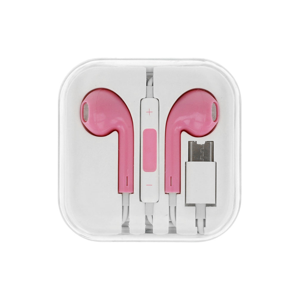 Słuchawki MEGA BASS wtyk USB Typ C Różowe