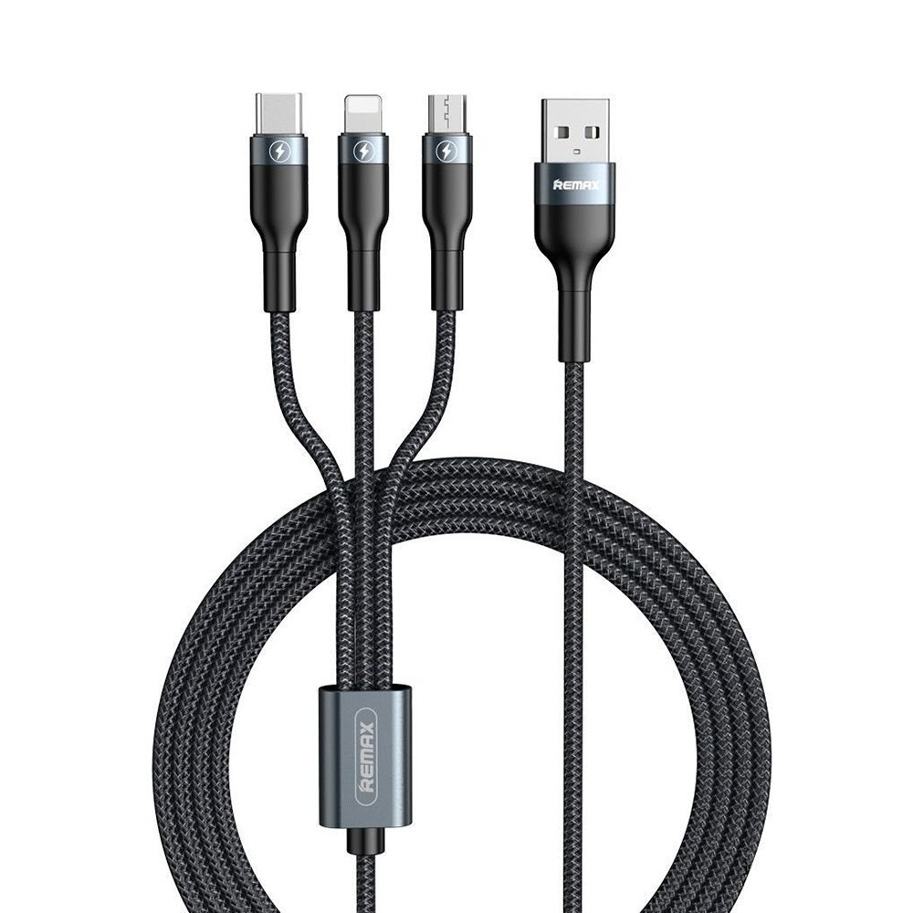 REMAX Kabel USB Sury 3 w 1 Micro/TypC/Lightining 1,2 m Czarny