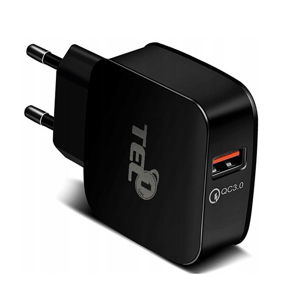 Ładowarka sieciowa Tel1 QUICK z kablem USB Typ C 1m Czarna