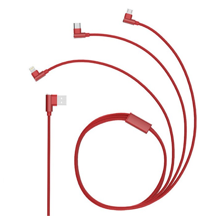 Awei Kabel USB 3 w 1 USB Typ C, Micro USB, Lightning kątowy 1,5 metra czerwony
