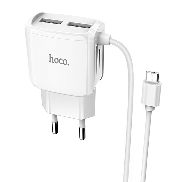 Ładowarka sieciowa Hoco Mega Joy 2xUSB 2,1A z kablem Micro USB – Biała