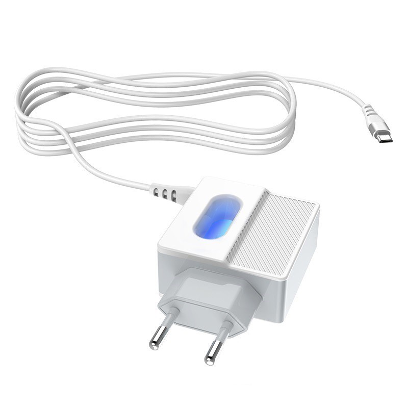 Ładowarka sieciowa Hoco Imperious – podświetlana, 2xUSB 2,4A z kablem Micro USB Biała